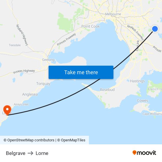 Belgrave to Lorne map