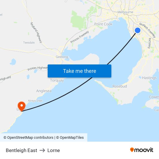 Bentleigh East to Lorne map