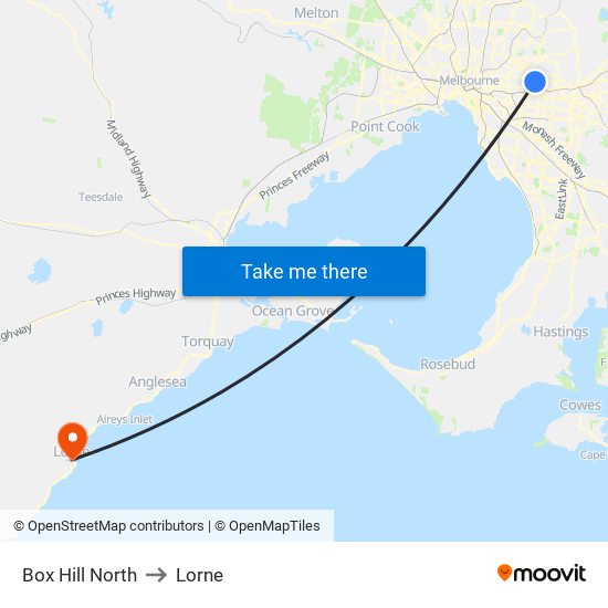 Box Hill North to Lorne map