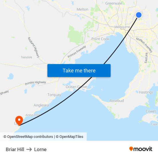 Briar Hill to Lorne map