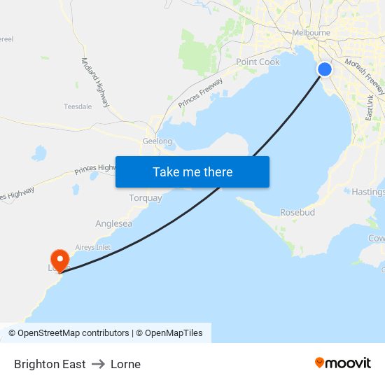 Brighton East to Lorne map