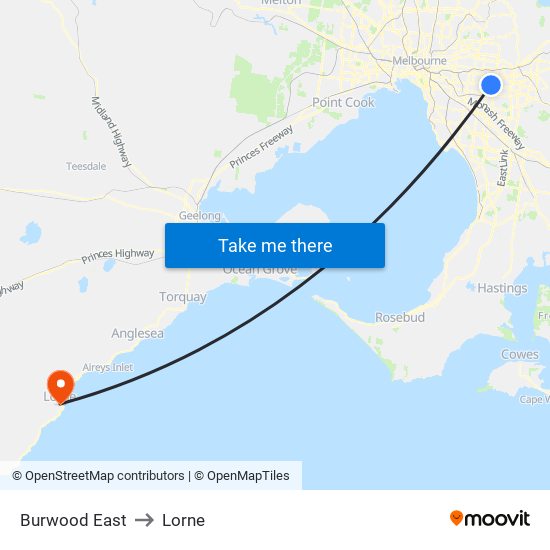 Burwood East to Lorne map