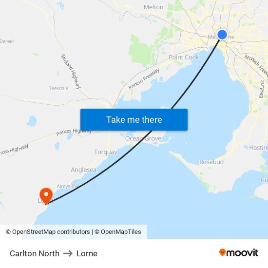 Carlton North to Lorne map