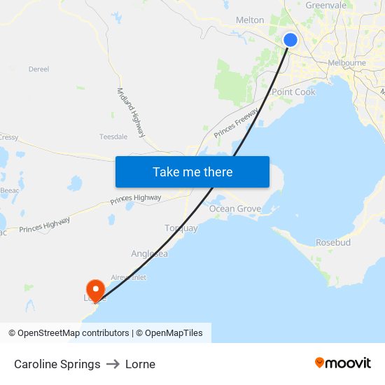 Caroline Springs to Lorne map