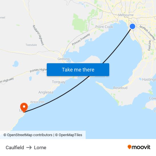 Caulfield to Lorne map