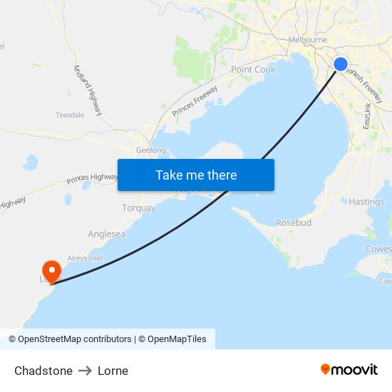 Chadstone to Lorne map