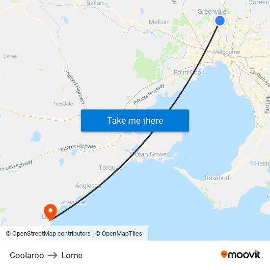 Coolaroo to Lorne map