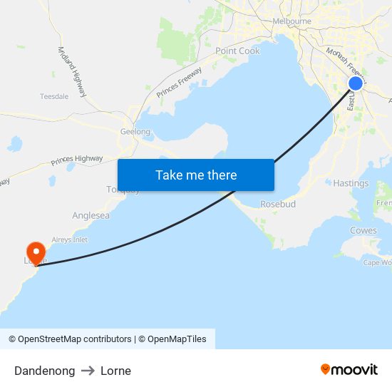 Dandenong to Lorne map