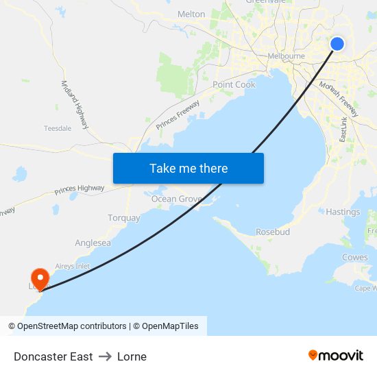 Doncaster East to Lorne map