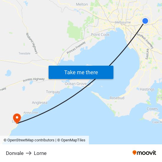 Donvale to Lorne map