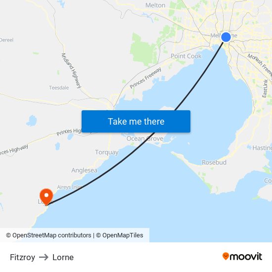 Fitzroy to Lorne map