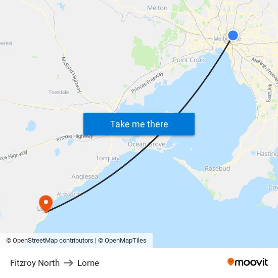 Fitzroy North to Lorne map