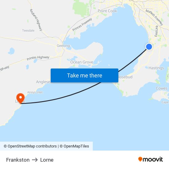 Frankston to Lorne map