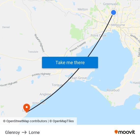 Glenroy to Lorne map