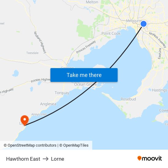 Hawthorn East to Lorne map