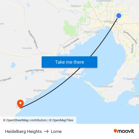 Heidelberg Heights to Lorne map