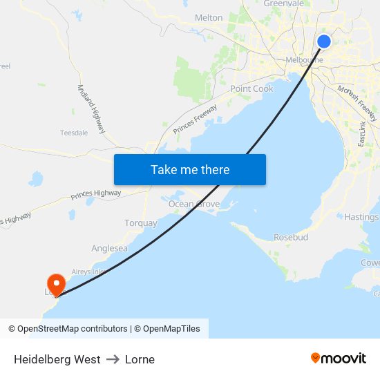 Heidelberg West to Lorne map