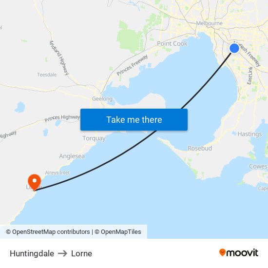 Huntingdale to Lorne map