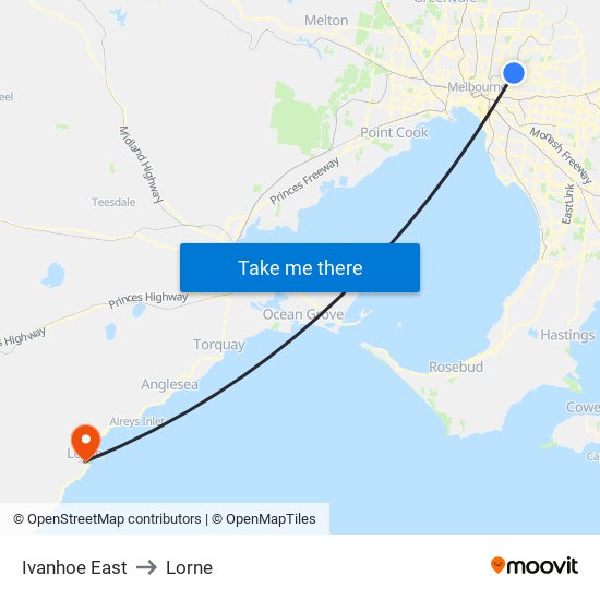 Ivanhoe East to Lorne map