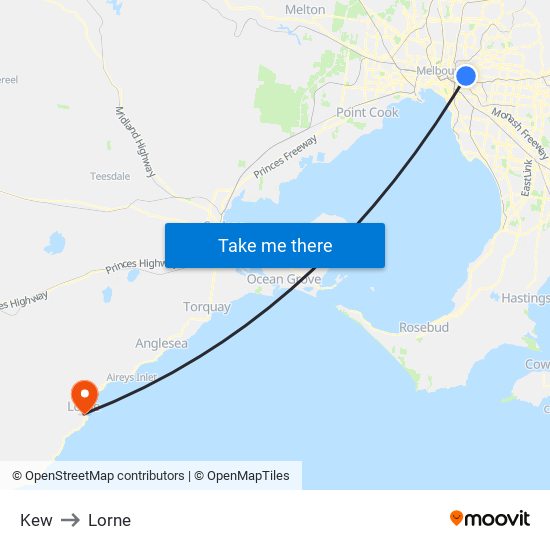 Kew to Lorne map