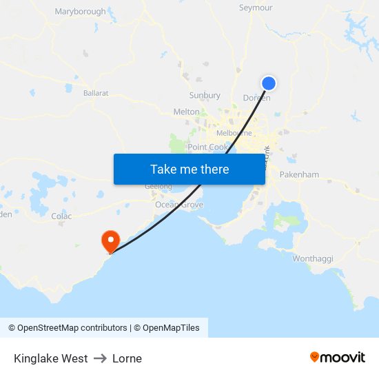 Kinglake West to Lorne map