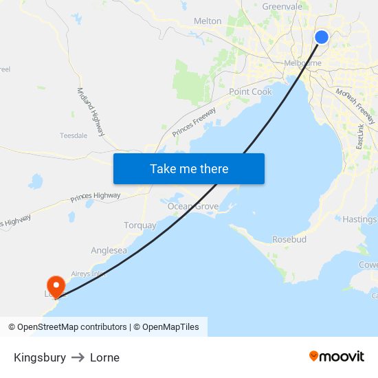 Kingsbury to Lorne map