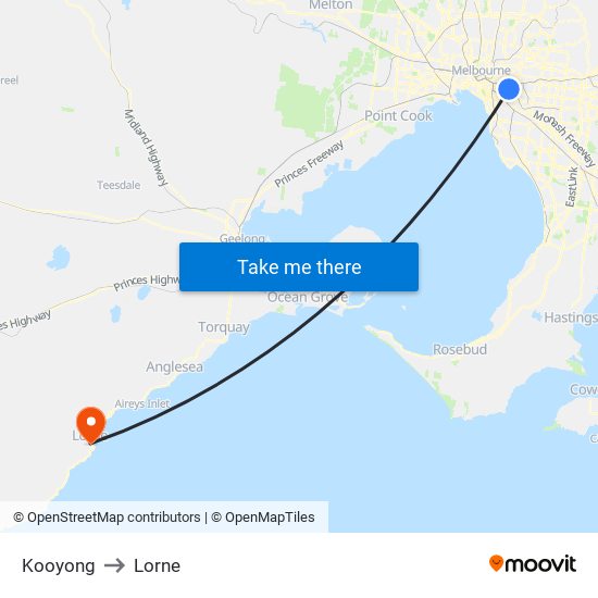 Kooyong to Lorne map