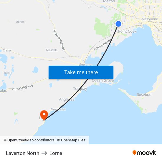 Laverton North to Lorne map