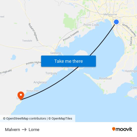 Malvern to Lorne map