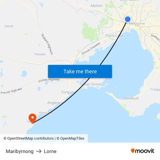 Maribyrnong to Lorne map