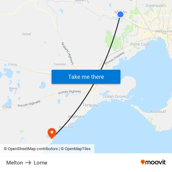 Melton to Lorne map