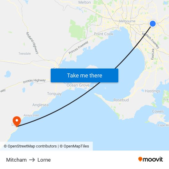 Mitcham to Lorne map