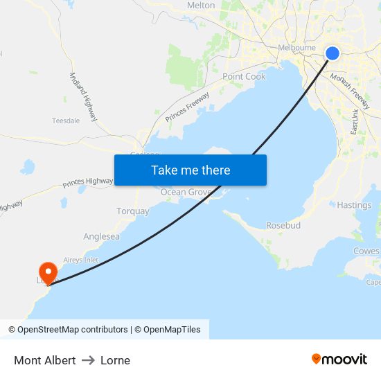 Mont Albert to Lorne map