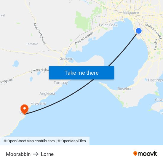 Moorabbin to Lorne map