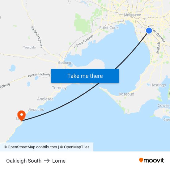 Oakleigh South to Lorne map