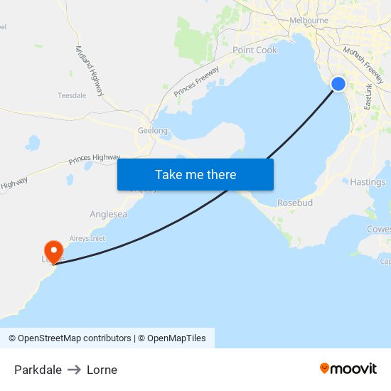 Parkdale to Lorne map