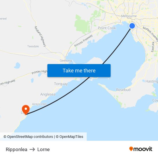 Ripponlea to Lorne map