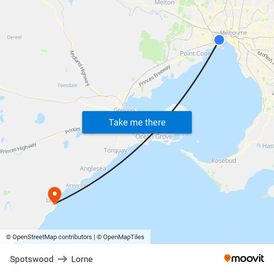 Spotswood to Lorne map