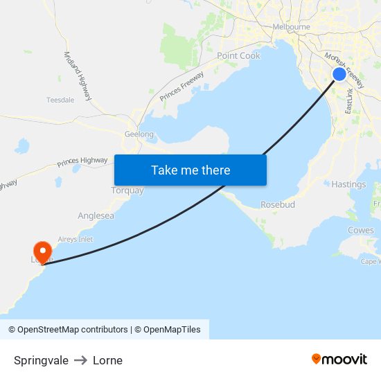 Springvale to Lorne map