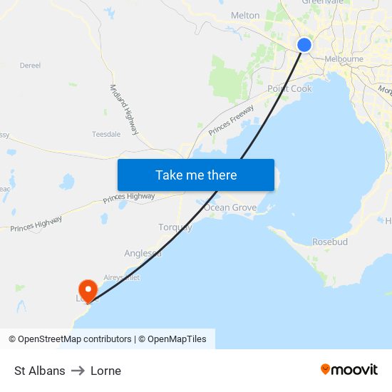 St Albans to Lorne map