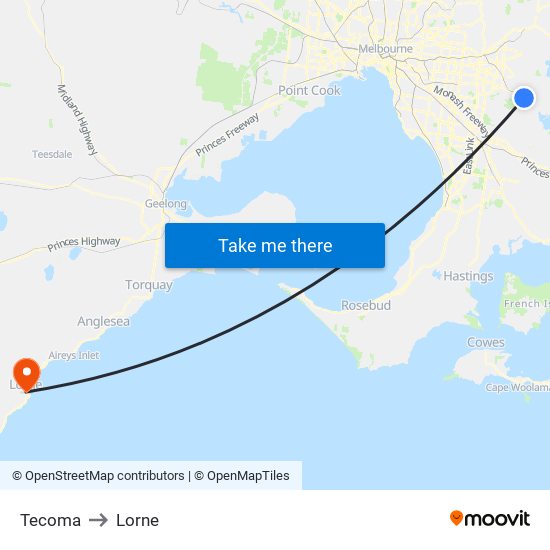 Tecoma to Lorne map