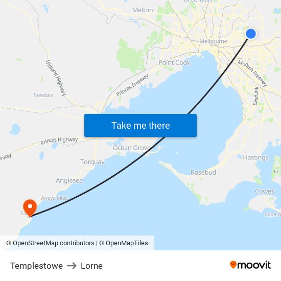 Templestowe to Lorne map