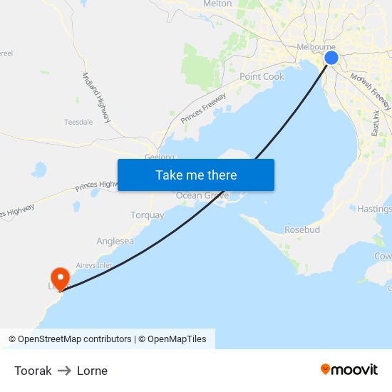 Toorak to Lorne map