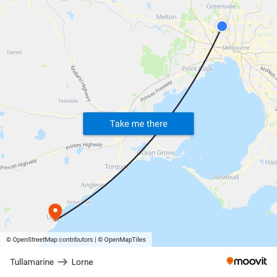 Tullamarine to Lorne map