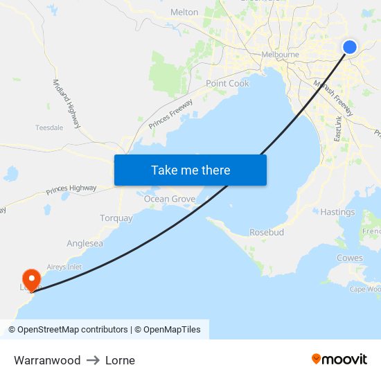 Warranwood to Lorne map