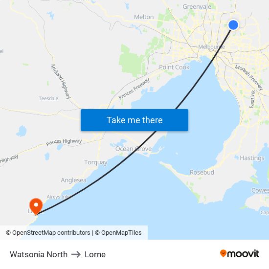 Watsonia North to Lorne map