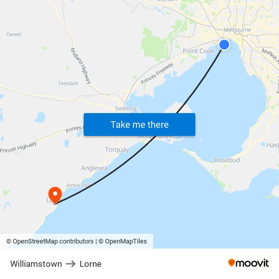 Williamstown to Lorne map