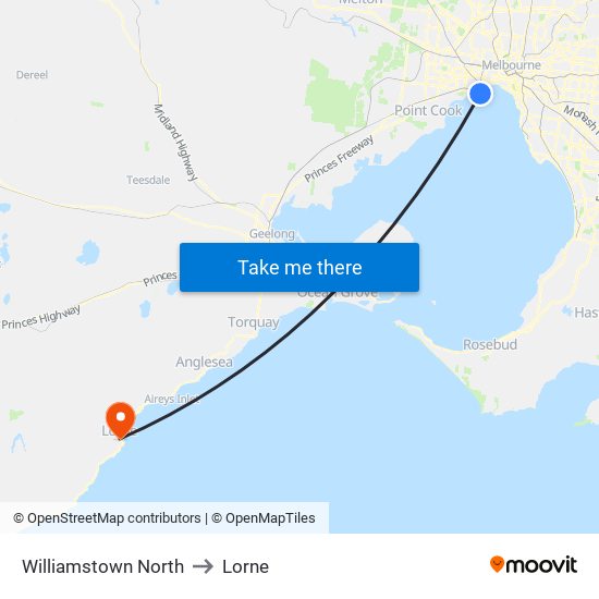 Williamstown North to Lorne map