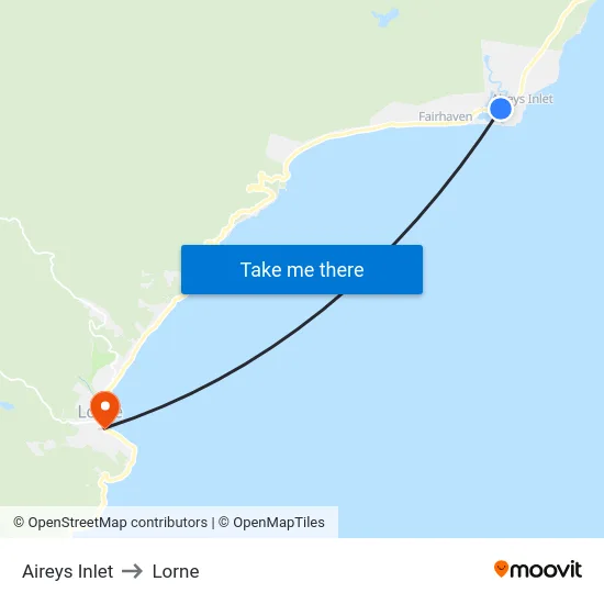 Aireys Inlet to Lorne map