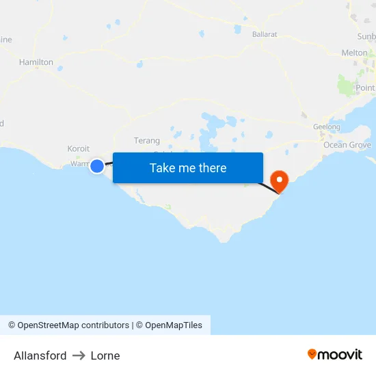 Allansford to Lorne map